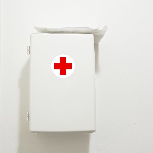 Red Cross Volunteer Sticker, First Aid Box Sticker, Red Cross Decal Sticker, Medicine Box Sticker, Medicine Cabinet Sticker