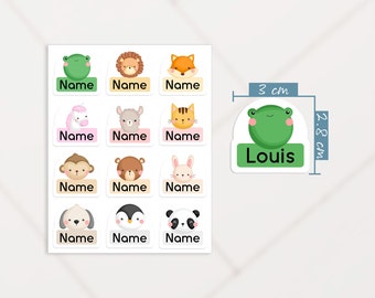 Kawaii Animals Name Tag Labels, Illustration Animals Sticker with Name, School Supplies Name Stickers