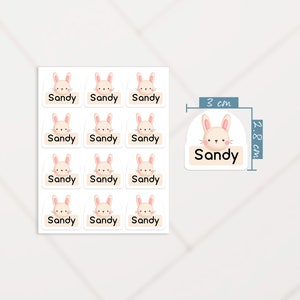 Kawaii Rabbit Name Tag Labels, Rabbit Sticker with Name, School Supplies Name Stickers