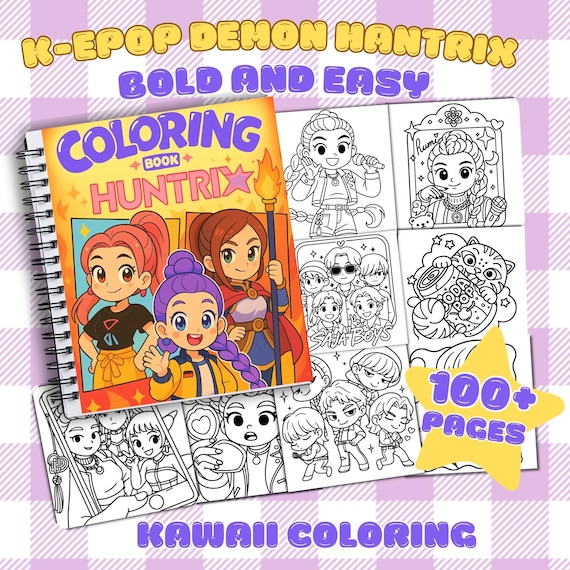 100+ Kpop Demon Hunters Coloring book, Huntrix Saja Boys Coloring Pages for Kids and Adults, Activity Sheet Instant Download Printable PDF