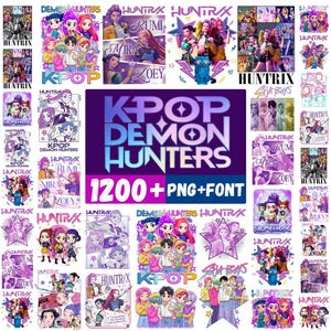 1,200+ KPop Demon Hunters PNG Bundle, Bonus Kpop Demon Hunters Font, Huntrix Saja Boys Clipart, Mira Zoey Rumi Clipart, Kpop Clipart