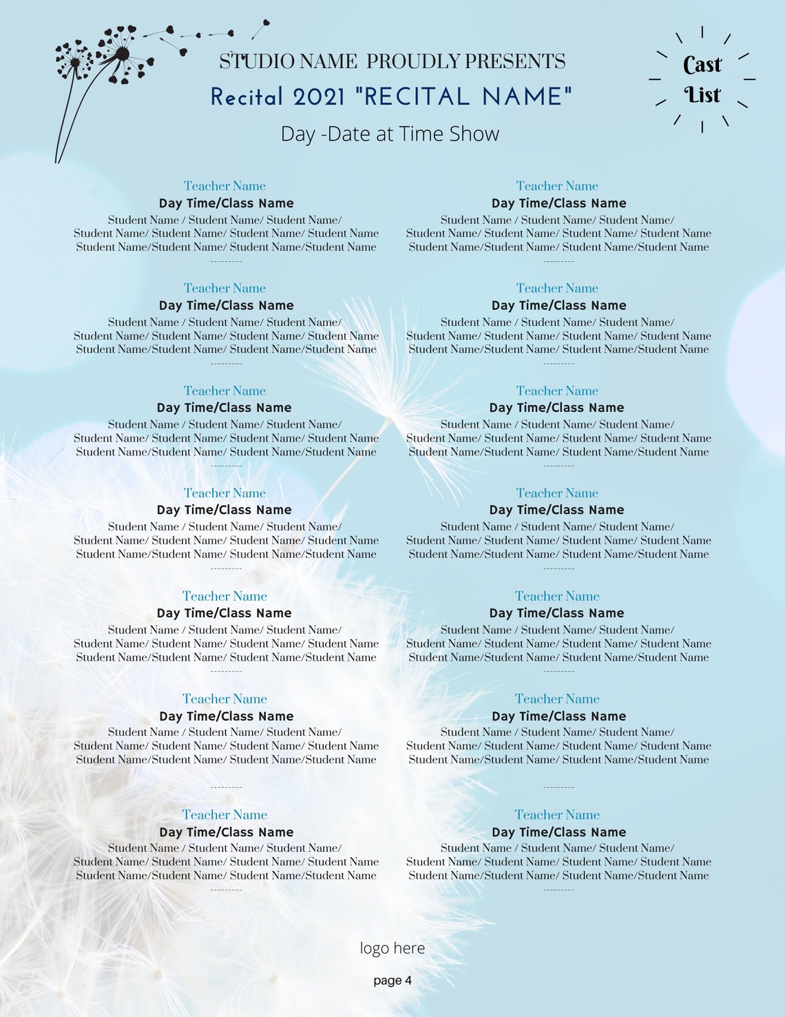 Dance Recital Program Template Dance Recital Program Template