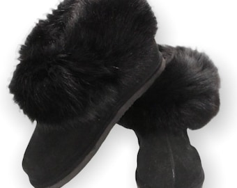 Luxury Ladies black sheepskin slippers,Bootie ,ladies sheepskin slippers,Perfect ladies gift