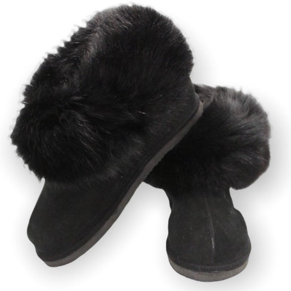 Luxury Ladies black sheepskin slippers,Bootie ,ladies sheepskin slippers,Perfect ladies gift