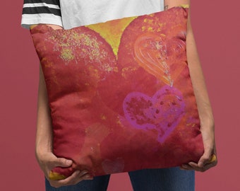 Decorative pillow hearts, modern pillow art print heart red, sofa cushion abstract red, premium pillow, original design by Kuhlmann