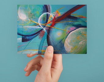 Postcard Balls Abstract, Unique Art Card, Greeting Card Landscape Blue, Wedding Card Congratulations Card, Original Design by Kuhlmann