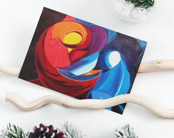 Postcard Mother and Child, Unique Art Card Mother, Greeting Card Blue, Wedding Card Congratulations Card, Original Design by Kuhlmann