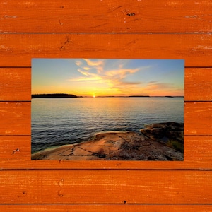 Carte postale Finlande Mer et coucher de soleil, Carte postale Scandinavie, Carte postale Paysage littoral, Carte postale Coucher de soleil nordique Mer