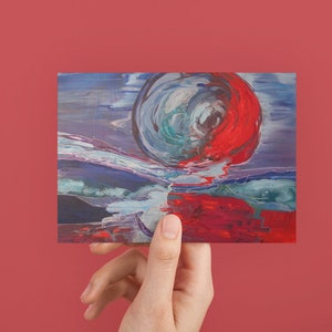 Postal azul sol abstracto, tarjeta de arte única azul, tarjeta de felicitación, tarjeta de boda felicitaciones tarjeta azul, diseño original por Kuhlmann