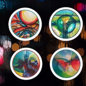 Sticker Landscape | Sticker set colorful suns, stickers for laptop, stickers for water bottle, unique, design by Kuhlmann