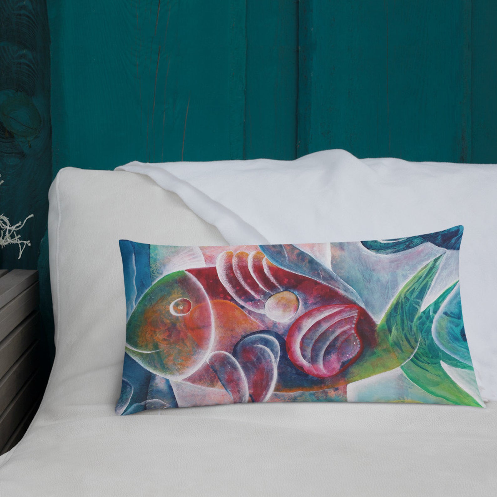 Decoration Pillow Red Fish Pillow With Colored Fish Print Etsy
