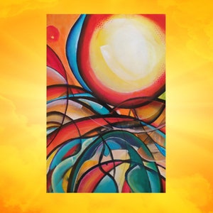 Postal sol abstracto, paisaje único de la tarjeta de arte, tarjeta de felicitación rojo, tarjeta de boda tarjeta de felicitación, diseño original por Kuhlmann