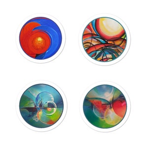 Sticker Set Abstract Worlds, Sticker Set Painting Sun, Sticker for Laptop, Sticker for Water Bottle, Unique, Design by Kuhlmann