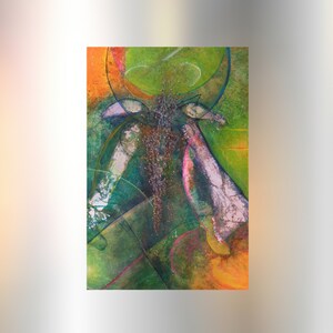 Postal abstracta en verde y plata, tarjeta de arte única, tarjeta de felicitación, tarjeta de boda tarjeta de felicitación, diseño original por Kuhlmann