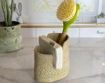 Windmill Lace Sponge and Brush Holder, Handmade Pottery