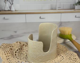 Ceramic & Old Lace in Opal Sponge and Brush Holder, Handmade Pottery