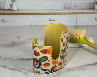 Blooms & Berries Sponge and Brush Holder, Handmade Pottery