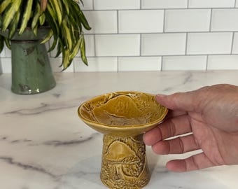 Mushroom Landscape Elevated MINI Trinket Dish, Handmade Pottery