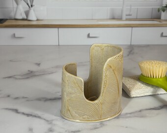 Flower & Fern Sponge/Brush Holder, Handmade Pottery