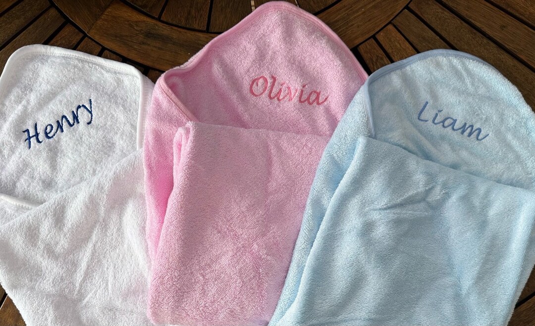 Personalised Baby Hooded Towel 3 Colours Any Name Embroidered NEW Etsy UK