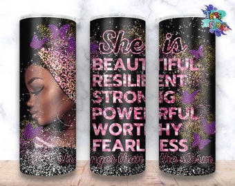 Black Women 20oz Skinny Tumbler Design, Colorful African Woman PNG Black Girl Magic Tumbler Wrap Sublimation Straight & Tapered Tumbler PNG