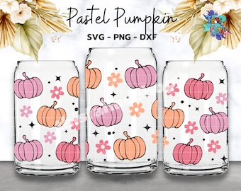 Pastel Pumpkin Can Glass Wrap Svg, Cute Halloween Svg, Halloween Can Glass Svg, 16 oz Libbey Full Wrap Svg Can Glass Wrap, Libbey Glass Svg