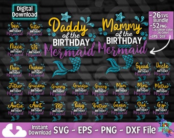 Mermaid Birthday Family Bundle Svg, Mermaid Birthday Svg, Mermaid Svg, Mermaid Squad Parent Svg, silueta Cricut Cut file Descarga digital