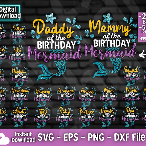 Mermaid Birthday Family Bundle Svg, Mermaid Birthday Svg, Mermaid Svg, Mermaid Squad Parent Svg, silhouette Cricut Cut file Digital Download