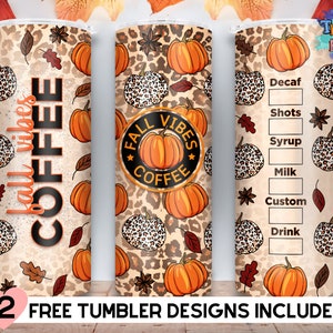 Fall vibes 20oz Skinny Tumbler, Leopard Fall PNG Autumn Fall Pumpkins Sublimation Straight & Tapered Tumbler PNG File Digital Download