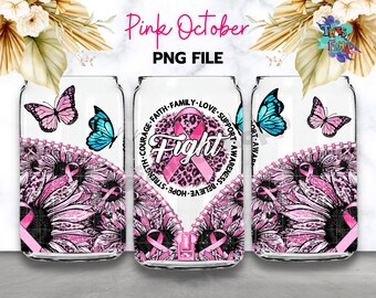I oktober, bär rosa och titta på fotboll, 16oz burk i glas, bröstcancermedvetenhet Libbey ölglasburk PNG sublimering digital nedladdning
