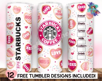 Candy Hearts 20oz Skinny Tumbler, Conversation Hearts PNG Valentine Tumbler Wrap Sublimation Straight & Tapered PNG File Digital Download