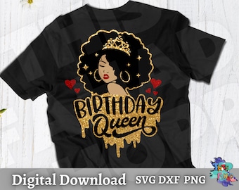 Birthday Queen Svg, Gold and Pink Glitter PNG, Afro Girl Svg, Black Women Svg, Afro Queen Svg, Birthday Drip Svg, Digital Download