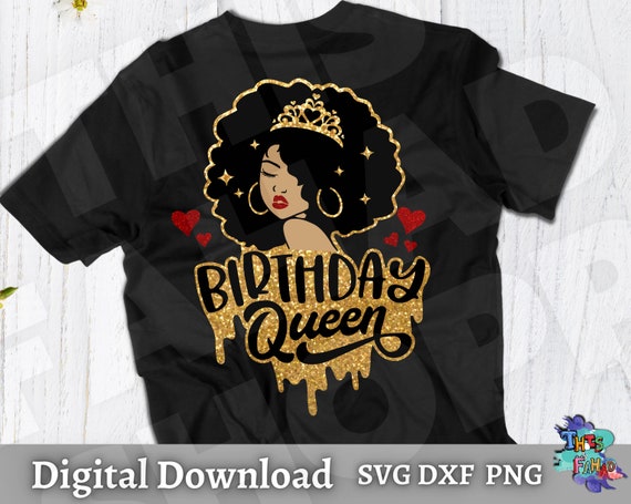 Birthday Queen Svg, Gold and Pink Glitter PNG, Afro Girl Svg, Black Women Svg, Afro Queen Svg, Birthday Drip Svg, Digital Download