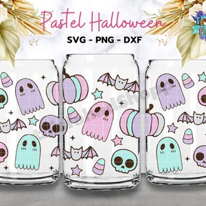 Pastel Halloween Can Glass Wrap Svg, Spooky Cute Halloween Can Glass Svg, 16 oz Libbey Full Wrap Svg Can Glass Wrap, Libbey Glass Svg