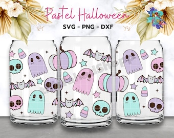 Pastel Halloween Can Glass Wrap Svg, Spooky Cute Halloween Can Glass Svg, 16 oz Libbey Full Wrap Svg Can Glass Wrap, Libbey Glass Svg