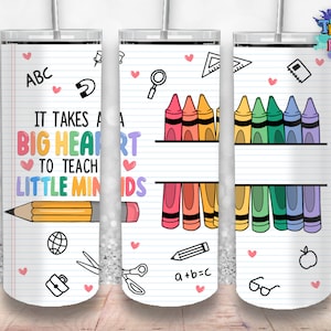 Rainbow Teacher 20oz Skinny Tumbler Design, Big Heart to Teach Little Minds Tumbler Wrap Sublimation Straight & Tapered Tumbler PNG File