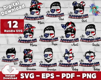 All American HUGE Family Bundle SVG | Fourth of July SVG | 4th of July Svg | American Dad Mama Kids Babies | Family Matching 4th Of July.