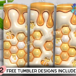 3D Inflated Honey Tumbler Wrap, Dripping Honeycomb Sublimation Designs, Summer Tumbler - 20 oz Skinny Tumbler Download - Straight & Tapered