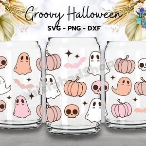 Groovy Halloween Can Glass Wrap Svg, Halloween Svg, Halloween Can Glass Svg, 16 oz Libbey Full Wrap Svg Can Glass Wrap, Libbey Glass Svg