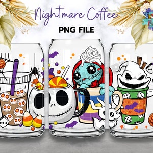 Nightmare Before Coffee 16oz Can Glass, Nightmare Coffee PNG Scary Movie Autumn Cozy Libbey Beer Glass Can PNG Sublimation Digital Download