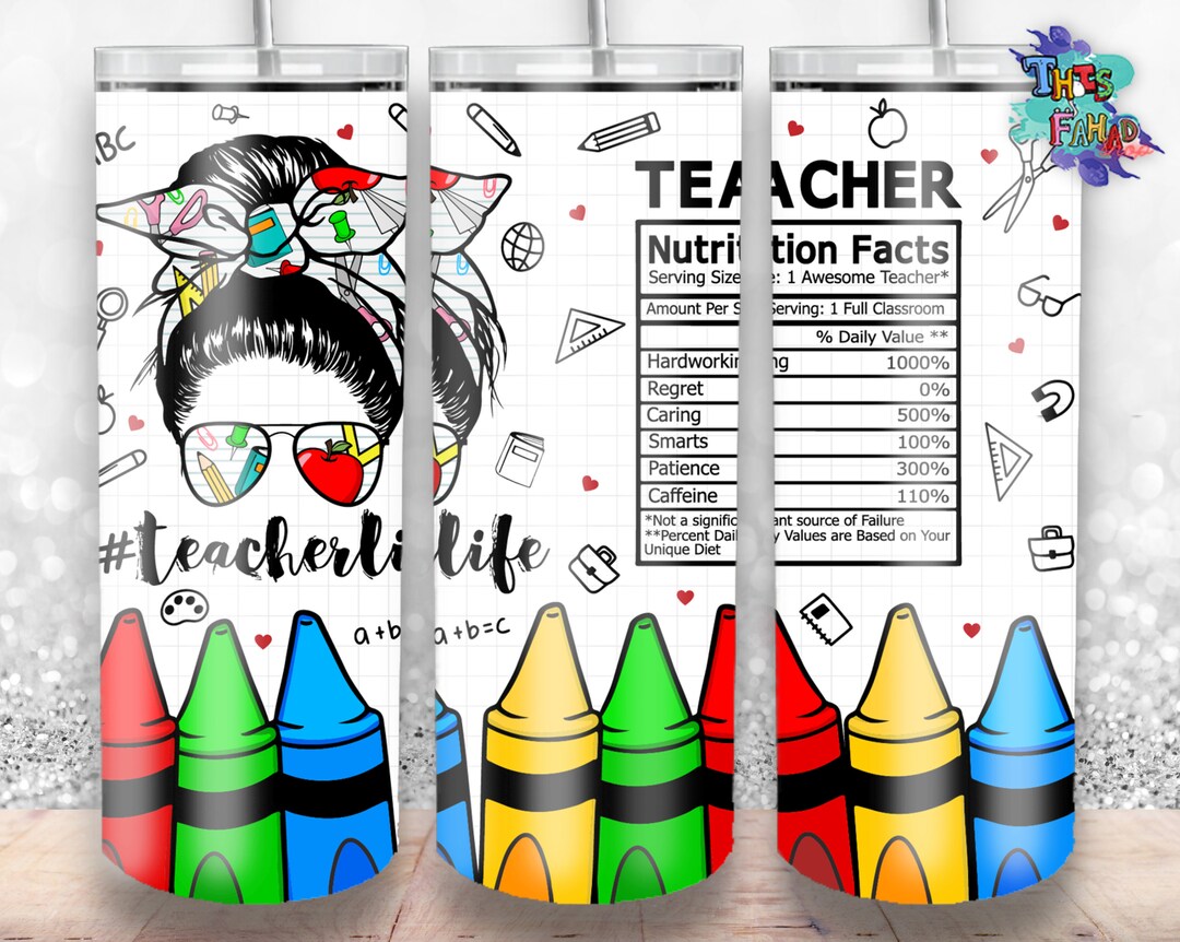 Teacher Nutrition Facts Crayons 20oz Skinny Tumbler, Back to School