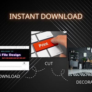 Puede incluir: Un teclado de computadora con un bot&oacute;n rojo que dice "Imprimir". El bot&oacute;n est&aacute; siendo presionado por un dedo. La imagen tambi&eacute;n muestra un sitio web con el texto "WELCOME TO SVG File Design" y una habitaci&oacute;n decorada con patrones geom&eacute;tricos en blanco y negro.