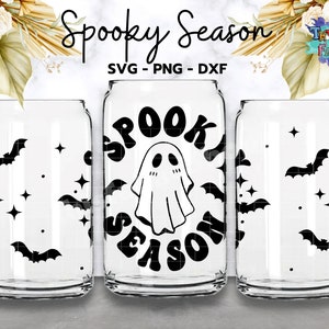 Spooky Season Can Glass Wrap Svg, Halloween Can Glass Svg, 16 oz Libbey Full Wrap Svg Can Glass Wrap, Libbey Glass Svg Digital Download