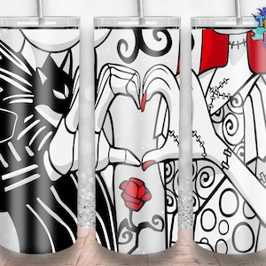 Jack and Sally Skinny Tumbler Design, Horror Movie Wrap Sublimation Straight & Tapered Tumbler PNG File Digital Download