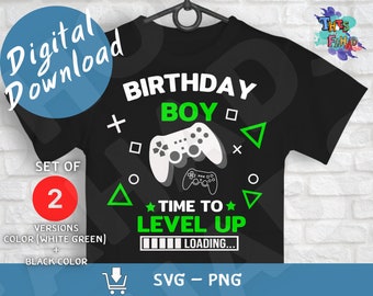 Cumpleaños niño tiempo para subir de nivel juego svg, videojuegos svg / camiseta video juego controlador joystick diseño niño Svg Cortar archivo para Cricut.
