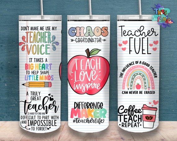 Pink Pencil Teacher Tumbler with Teach Love Inspire Design