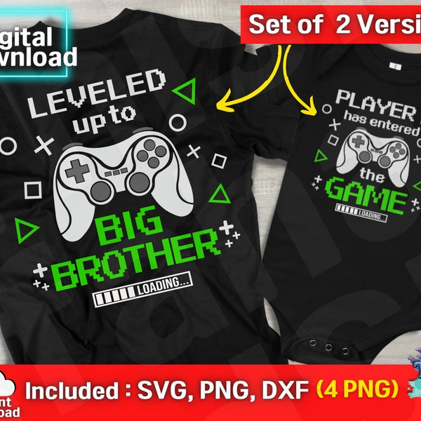 Leveled up to Big Brother svg | Big Brother Svg | Level Up Svg | T Shirt Video Game Controller Joystick kid design Svg Cut File For Cricut