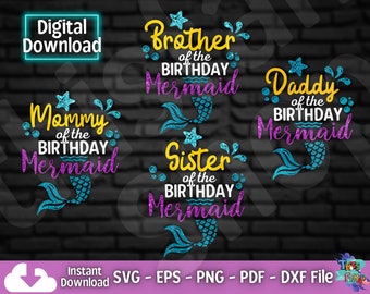 Mermaid Birthday Family Bundle Svg, Mermaid Tail svg, Mermaid Party Tshirt, Mermaid Birthday Svg, Cricut Cut file Digital Download.