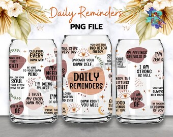 Boho VULGAR Daily Reminders Affirmations 16oz Can Glass, Inspirational Motivational Libbey Beer Glass Can PNG Sublimation Digital Download