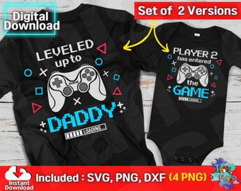Leveled up to daddy, Dad and son matching shirts svg, Leveled to dad Svg, Video Game Controller, Gaming svg, New dad svg, Digital Download.